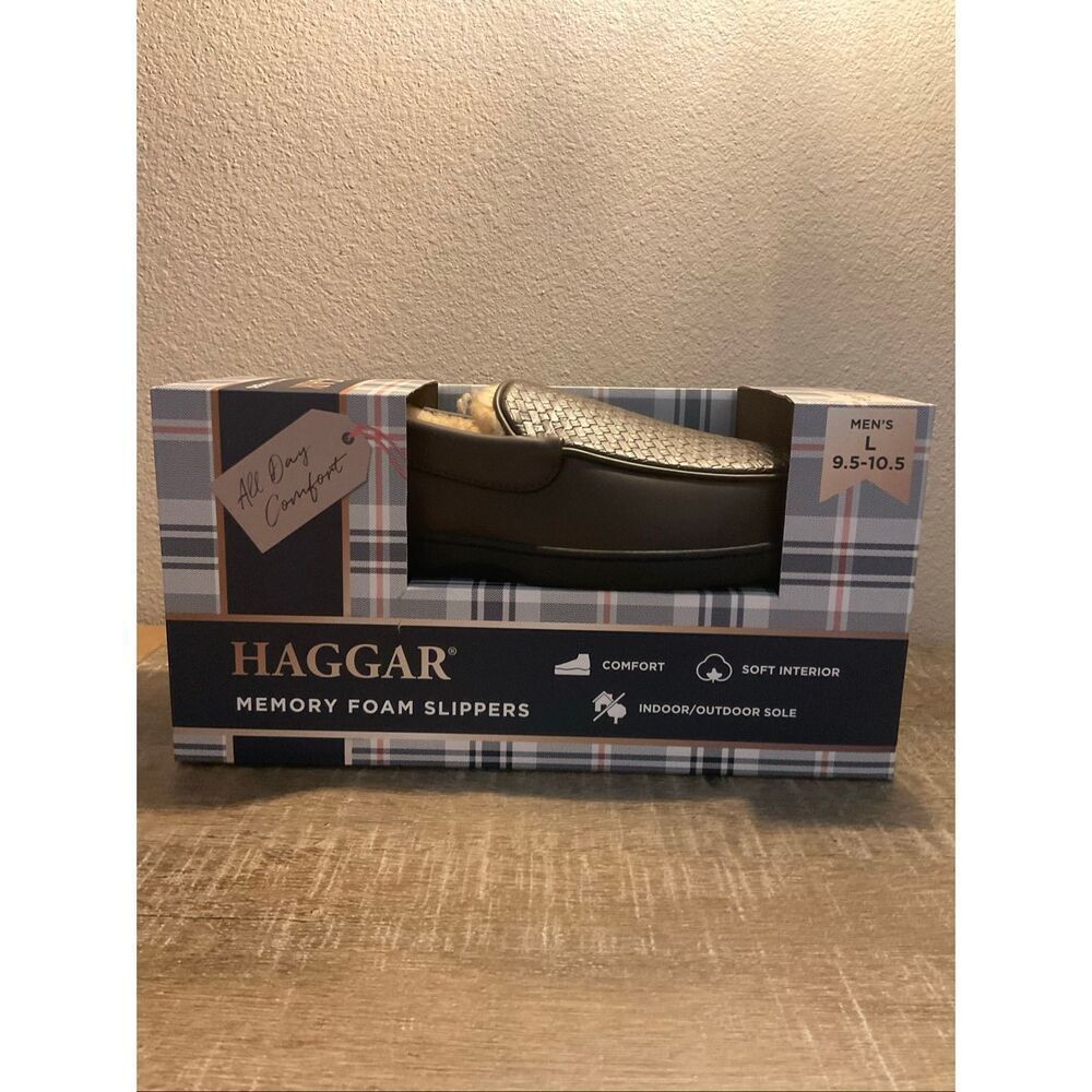HAGGER Men’s Size Large (9.5-10.5) Brown Memory Foam Slippers